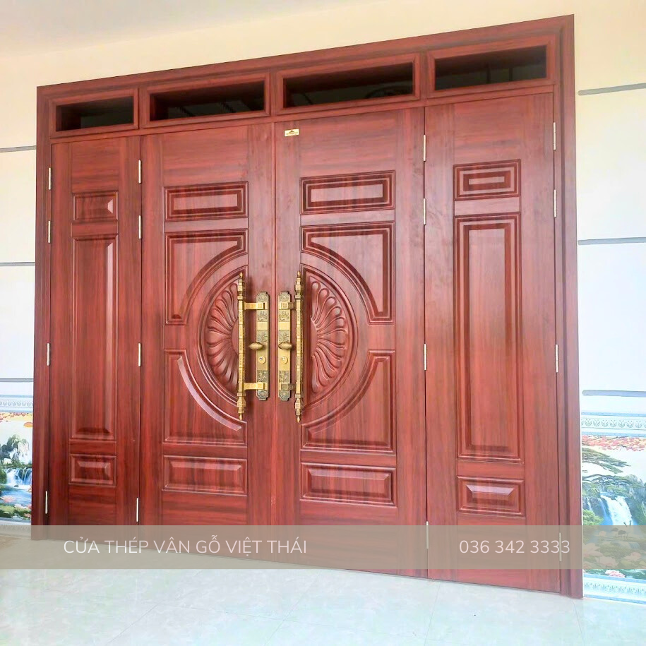 5 lý do nên chọn cửa thép vân gỗ 4 cánh cho phòng khách